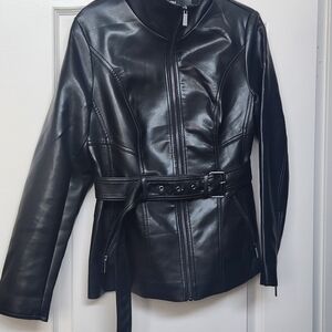 Kenneth Cole Women's Black Leather Jacket with Belt